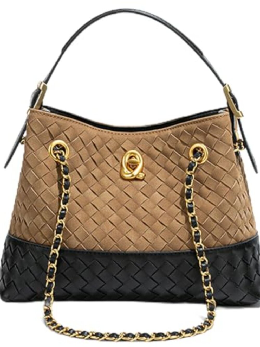 Woven Shoulder Bucket Bag Faux Suede Crossbody Handbag